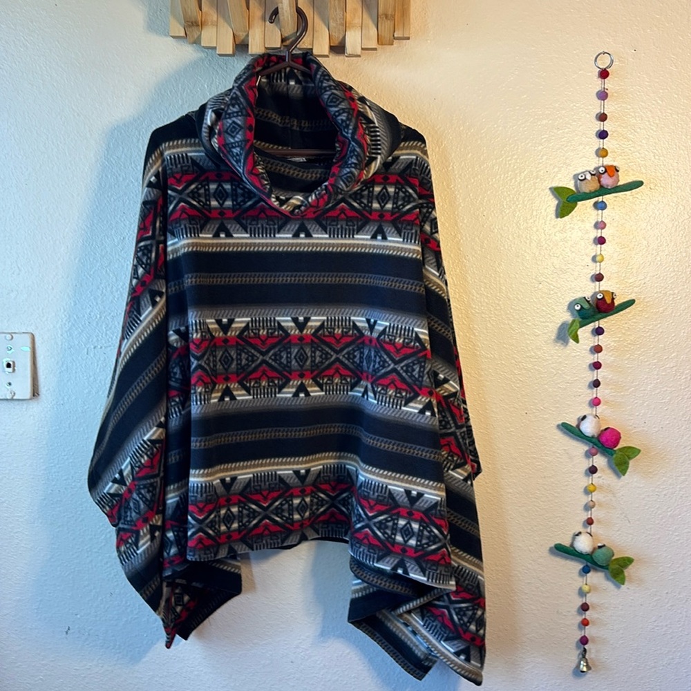 NWOT Black Mountain One Size Cowl Neck Poncho Southwestern Geometric P